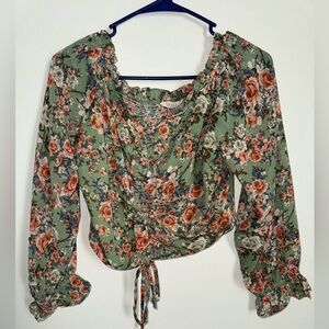 ILLA ILLA Floral Green and Orange Blouse